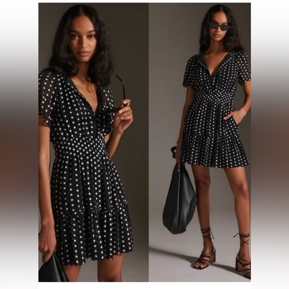 Anthropologie size XXS The Somerset embroidered mini dress in polka dot
